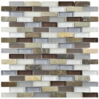 SomerTile 11.75x11.75-inch Reflections Subway Tundra Glass and Stone Mosaic Wall Tile (Case of 10)