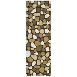 Safavieh Handmade Pebbles Dark Brown/ Multi N. Z. Wool Rug (2'6 x 10')
