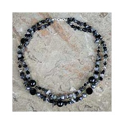 Silver 'Opulent Black' Onyx Pearl Necklace (8 mm) (Thailand)