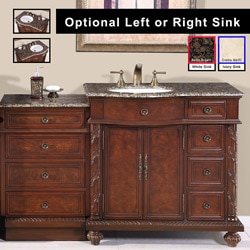 Silkroad Exclusive Stone Counter Top Bathroom Single Sink Cabinet Vanity (56-inch )