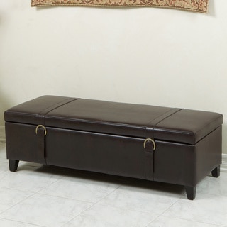 Brown Bonded Leather Storage Ottoman Bench with Straps by Christopher Knight Home