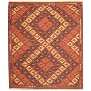 Herat Oriental Handwoven Indo Kilim Beige/ Purple Wool Rug (8' x 10')