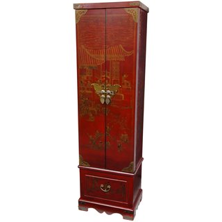 Handmade Red Lacquer Floor Jewelry Armoire (China)
