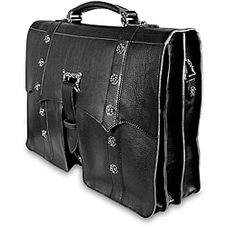 Zeyner Vachetta Black Leather 15.4-inch Laptop Briefcase