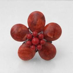 Handmade Red Coral Daisy Cotton Rope Ring (Thailand)