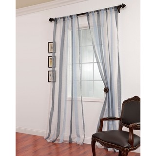 Exclusive Fabrics Signature Havannah Blue Striped Linen and Voile Weaved Sheer Curtain