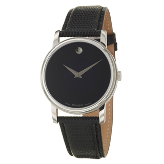 Movado Collection Mens or Womens Stainless Steel and Leather Quartz Watch
