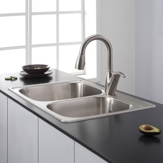 KRAUS 33 Inch Topmount 60/40 Double Bowl 18 Gauge Stainless Steel Kitchen Sink with NoiseDefend Soundproofing