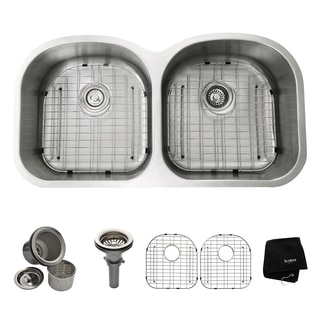 KRAUS 39 Inch Undermount 50/50 Double Bowl 16 Gauge Stainless Steel Kitchen Sink with NoiseDefend Soundproofing