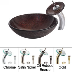 KRAUS Callisto Glass Vessel Sink in Brown with Waterfall Faucet in Chrome