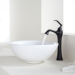 KRAUS Soft Round Ceramic Vessel Sink in White with Ventus Faucet in Oil Rubbed Bronze