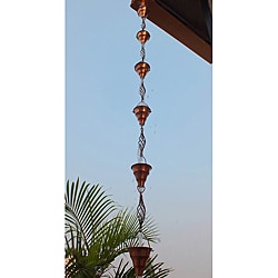 Monarch Pure Copper Tara Cup And Swirl Copper Rain Chain 8.5 Ft Inclusive of Installation Hanger
