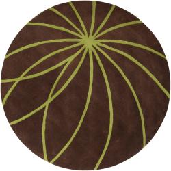 Hand-tufted Contemporary Brown/Green Mari Wool Abstract Rug (9'9 Round)