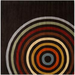 Hand-tufted Black Contemporary Multi Colored Circles Oromo Wool Geometric Rug (9'9 Square)