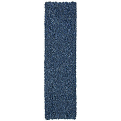 Hand-tied Pelle Blue Leather Shag Rug (2' 6 x 12')