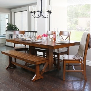 Countryside Chic 6-piece Antique Brown Wood Dining Set with Bench