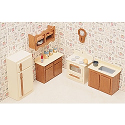 Unfinished Wood Kitchen Dollhouse Furniture Kit