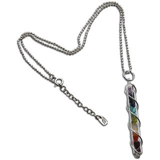 Sterling Silver Multi Gemstone Chakra Glass Tube Necklace (India)