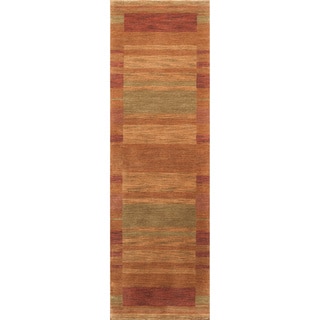 Loft Rust Gabbeh Border Hand-Loomed Wool Rug (2'6 x 8')