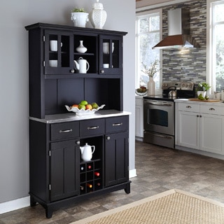Home Styles Black Hutch Buffet with Stainless Top