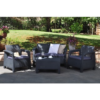 Corfu 4-piece All-weather Resin Outdoor Grey Patio Seating Furniture Set with Cushions