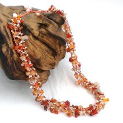 Handmade Autumn Sunset Orange Carnelian Five-layer Beauty Cotton Rope Necklace (Thailand)
