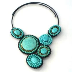 Mosaic Charm Round Turquoise- Brass Beads Cotton Rope Choker (Thailand)