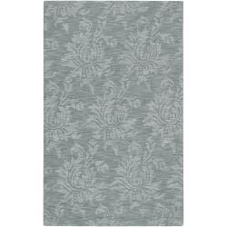 Hand-crafted Solid Blue Grey Damask Coprasta Wool Rug (8' x 11')