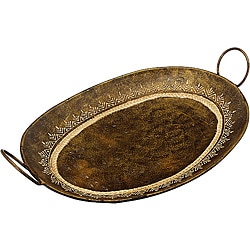Decorative Embossed Wrought Iron Curved Tray with Loop Handles (India)