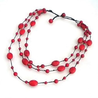 Handmade Red Coral Triple Layer Floating Bubble Cotton Rope Necklace (Thailand)