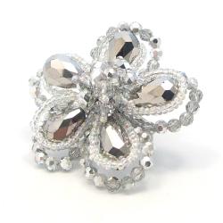 Handmade Silver Crystal Floral Free-Size Ring (Thailand)