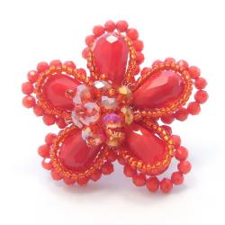 Handmade Red Crystal Floral Free-Size Ring (Thailand)