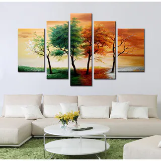 Hand-painted 'Four Seasons' 5-piece Gallery-wrapped Canvas Art Set