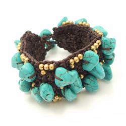 Handmade Turquoise-Brass Beads Embedded Cotton Rope Bracelet (Thailand)