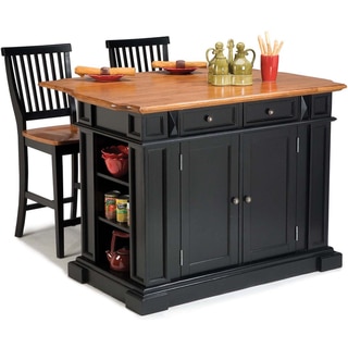 Home Styles Black Distressed Oak Finish Kitchen Island and Barstools