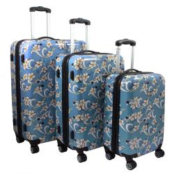 Sky Blue Tropical Flower 3-piece Lightweight Expandable Hardside Spinner Luggage Set