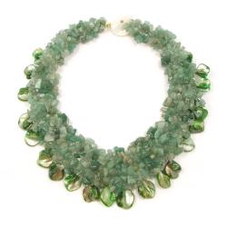 Green Aventurine and Seashells Cluster Stone Toggle Necklace (Philippines)