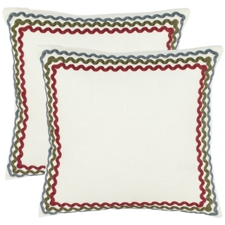 Safavieh Borders 18-inch White Decorative Pillows (Set of 2)