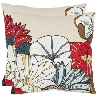 Safavieh Floral 18-inch Beige Decorative Pillows (Set of 2)