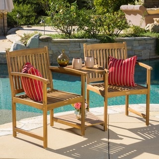 Carolina Deluxe Acacia Wood Adjoining Chairs by Christopher Knight Home