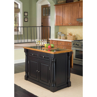 Home Styles Monarch Distressed Oak and Granite Top Black Wooden Kitchen Island