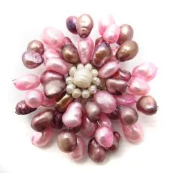 Freshwater Dyed Pink Pearls Retro Floral Pin-Brooch (Thailand)