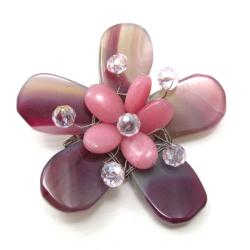 Pretty Pink Daisy Agate Stone Floral Handmade Pin/Brooch (Thailand)