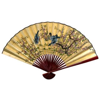 12-inch Wide Gold Leaf Birds and Flowers Fan (China)