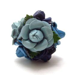 Handmade Blue Floral Bouquet Genuine Leather Free Rize Ring (Thailand)