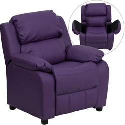 Deluxe Heavily Padded Contemporary Purple Vinyl Kids Recliner with Storage Arms