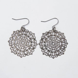 Handmade Shimmering Gray Circular Lattice Earrings (China)