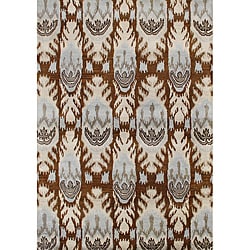 Alliyah Handmade IKAT Brown Sugar New Zealand Blend Wool/Viscose Silk Pile Rug (5' x 8')