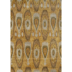Alliyah Handmade IKAT Tobacco Brown New Zealand Blend Wool/Viscose Silk Pile Rug (5' x 8')