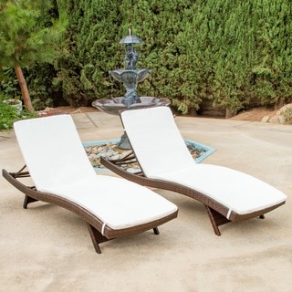 Christopher Knight Home Outdoor Brown Wicker Cushioned Adjustable Chaise Lounge (Set of 2)